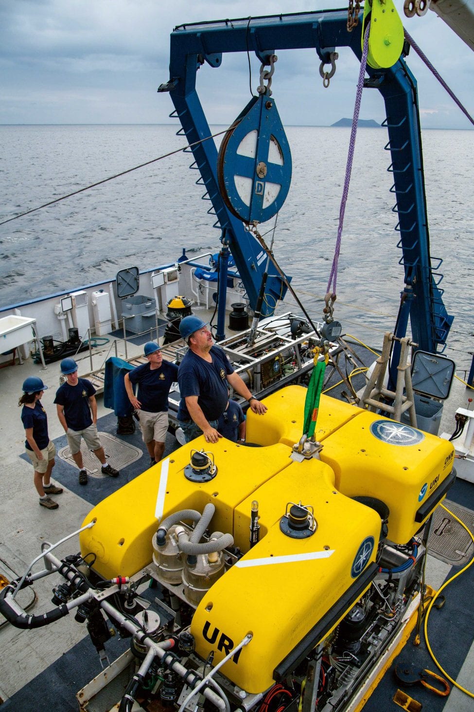 A host of technologies, like ROVs, allow scientists to explore deep-sea habitats. This kind of capacity is vital to monitor changes to life in the deepest reaches. While these parts of the oceans remain relatively unexplored, human exploitation in the form of deep-sea mining and fishing is quickly catching up to even the hardest-to-reach regions.<br />
Photo by Ocean Exploration Trust | Nautilus Live Copyright